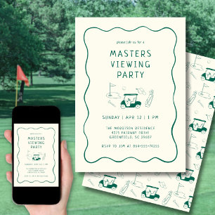 Masters Golf Viewing Watch Party Hand Drawn Green Invitation