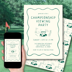 Masters Golf Viewing Watch Party Hand Drawn Green Invitation