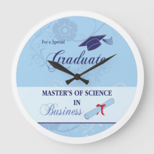 Master's of Science in Business Blue with Swirl Large Clock