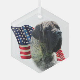 Mastiff (brindle) Flag Glass Tree Decoration