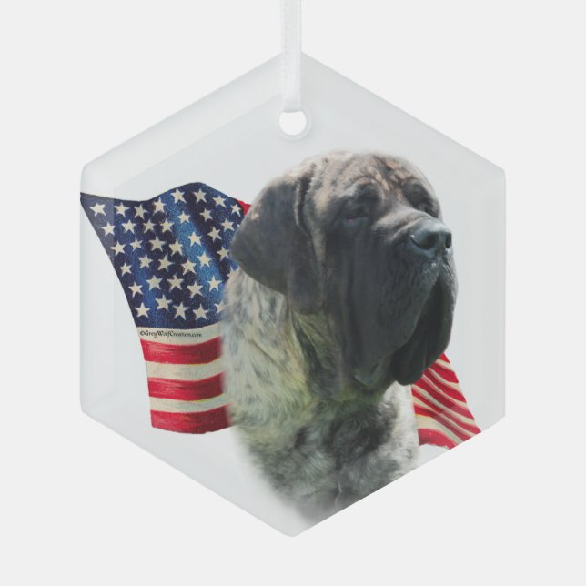 Mastiff (brindle) Flag Glass Tree Decoration (Front)