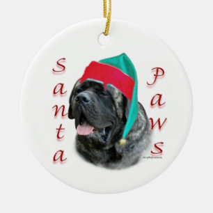 Mastiff (brindle) Santa Paws Ceramic Ornament
