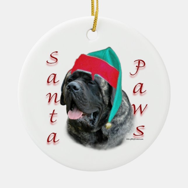 Mastiff (brindle) Santa Paws Ceramic Ornament (Front)