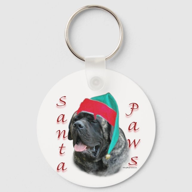 Mastiff (brindle) Santa Paws Key Ring (Front)