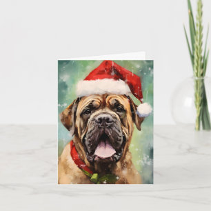 Mastiff Christmas brush painting artwork Card