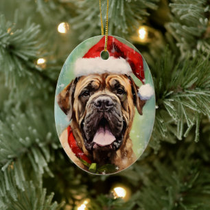 Mastiff Christmas brush painting artwork Ceramic Ornament
