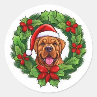 Mastiff Christmas Wreath Classic Round Sticker