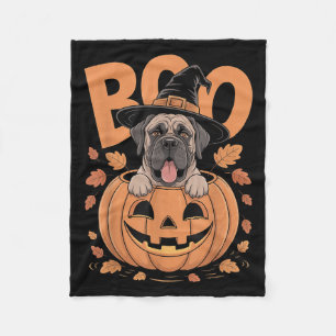 Mastiff Costume On Pumpkin Halloween Mastiff Fleece Blanket