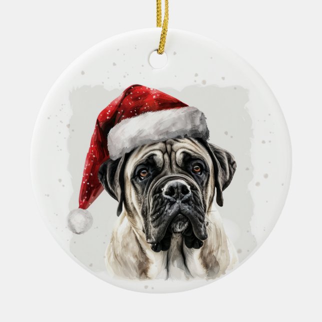 Mastiff Dog Christmas Personalized Ceramic Ornament (Front)