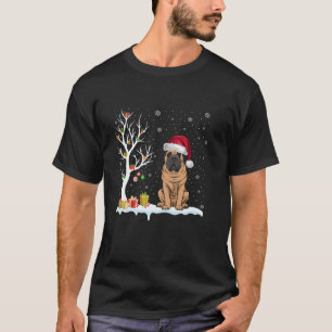 Mastiff Dog Santa Hat Festive Tree Light Christmas T-Shirt