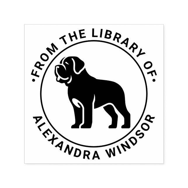 Mastiff Dog Standing Sil Library Book Name Self-inking Stamp (Design)