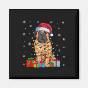Mastiff Dog Ugly Xmas Lights Santa Hat Mastiff Dog Magnet