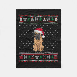 Mastiff Dog Wearing Santa Hat Ugly Xmas Dog Lovers Fleece Blanket