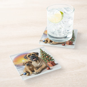 Mastiff englische Doggen Christmas Glass Coaster