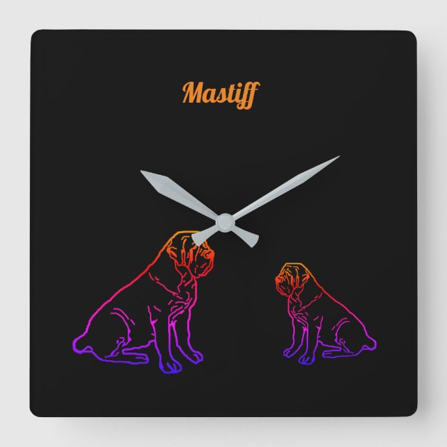 Mastiff English Mastiff Neon Comic Best Wishes Square Wall Clock (Front)