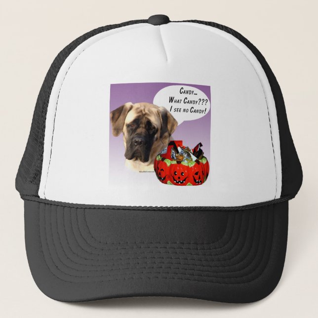 Mastiff (fawn) Halloween Candy Trucker Hat (Front)