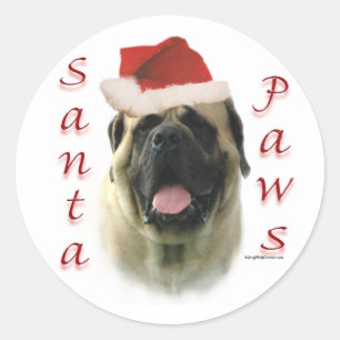 Mastiff (fawn) Santa Paws Classic Round Sticker