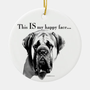 Mastiff Happy Face Ceramic Tree Decoration