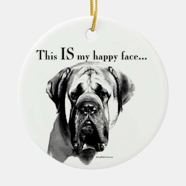 Mastiff Happy Face Ceramic Tree Decoration (Front)
