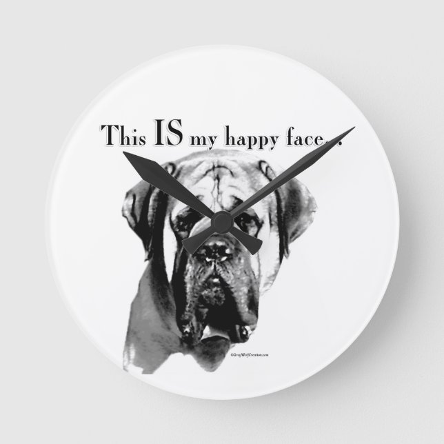Mastiff Happy Face Round Clock (Front)