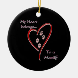 Mastiff Heart Belongs Keychain Ceramic Ornament