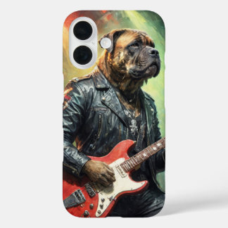Mastiff in leather jacket playing rock guitar iPhone 16 case