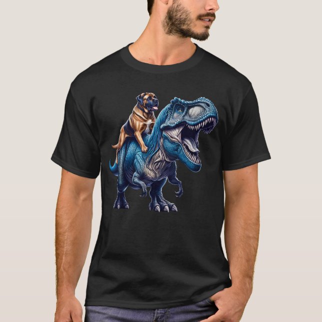 Mastiff Riding Dinosaur Lover T-Shirt (Front)
