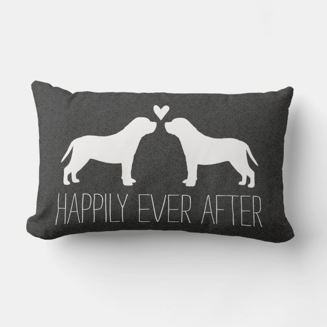 Mastiff Silhouettes with Heart and Text Lumbar Cushion (Front)