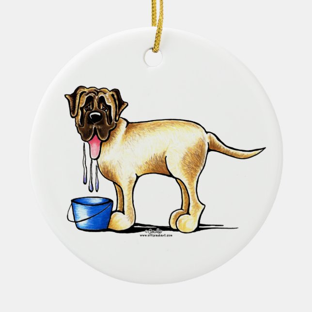 Mastiff Water Maker Ceramic Tree Decoration (Front)
