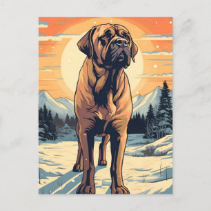 Mastiff winter mountain forest during sunset postcard