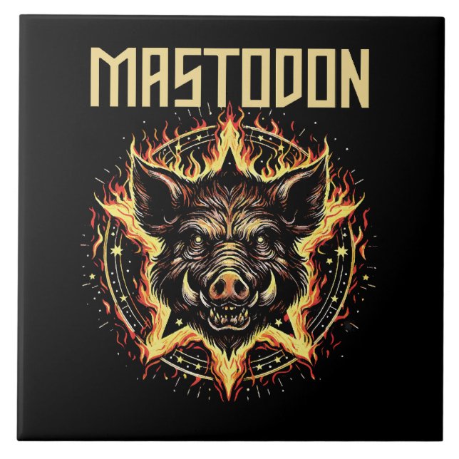 Mastodon Boar Fire Ceramic Tile (Front)
