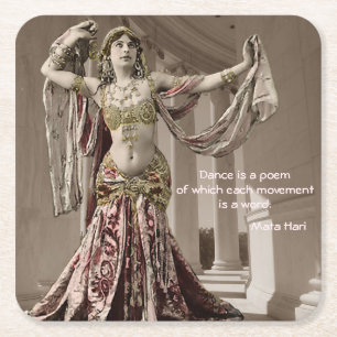 Mata Hari Vintage Bellydance Dancer Quote Square Paper Coaster