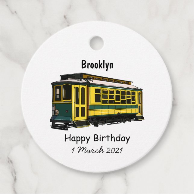 Mata trolley cartoon illustration favour tags (Front)