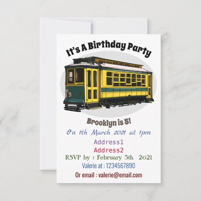 Mata trolley cartoon illustration invitation (Front)