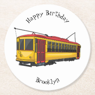 Mata trolley cartoon illustration round paper coaster