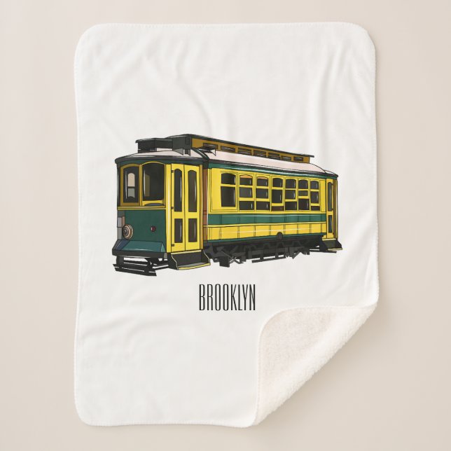 Mata trolley cartoon illustration sherpa blanket (Front)