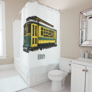 Mata trolley cartoon illustration shower curtain