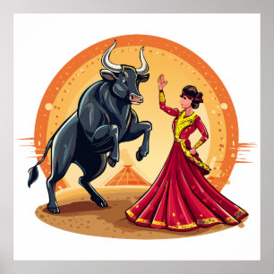 Matador Bullfighter Spanish woman in traditional a Poster