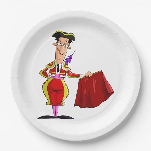 Matador with Red Cape Spanish Bullfighter Paper Plate (Front)
