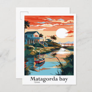 Matagorda Bay Texas Travel Potrait Illustration Postcard
