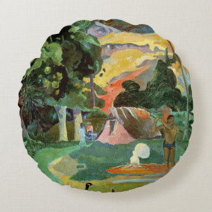 Matamoe or, Landscape with Peacocks, 1892 Round Cushion
