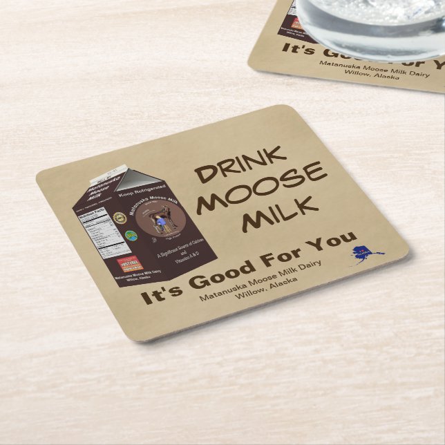 Matanuska Moose Milk Square Paper Coaster (Angled)