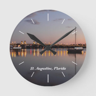 Matanzas Bay & Bridge of lions, St. Augustine, FL Round Clock