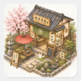 Matca Tea Shop Watercolor Square Sticker