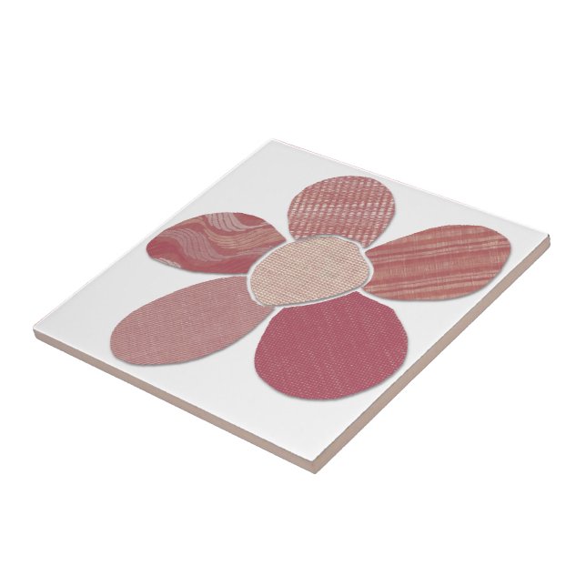 Match Any Colour Faux Fabric Collage Flower Ceramic Tile (Side)