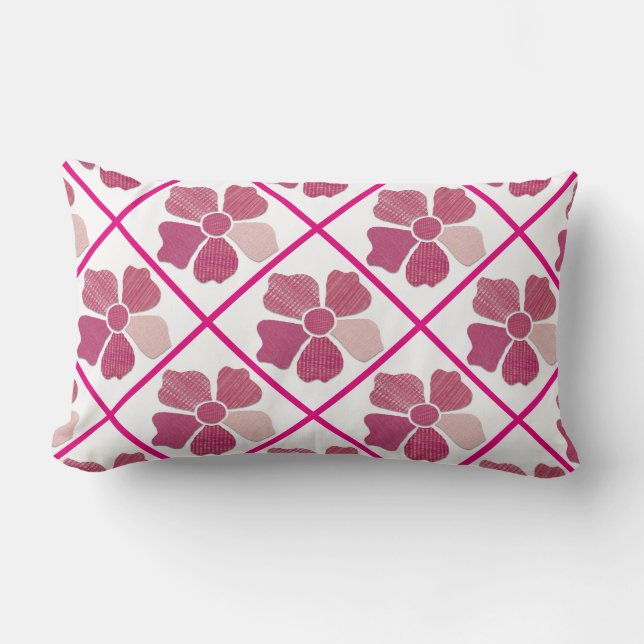 Match Any Colour Faux Fabric Collage Flower Lumbar Cushion (Front)