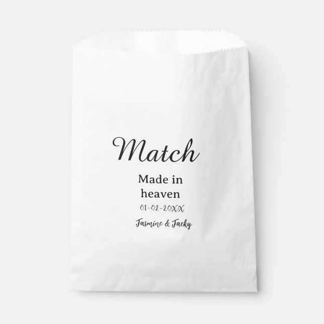 Match made in heaven add name date simple calligra favour bag (Front)