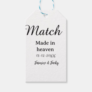 Match made in heaven add name date simple calligra gift tags