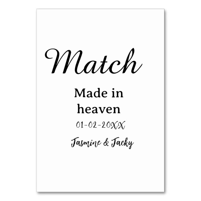 Match made in heaven add name date simple calligra table number (Front)