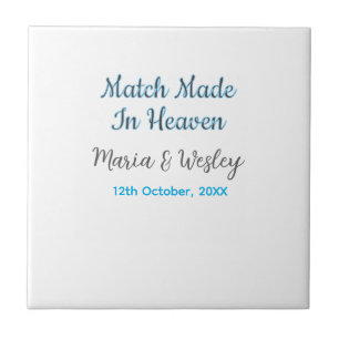 Match made in heaven blue black couple name date ceramic tile